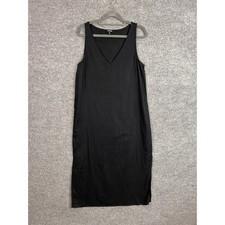 Madewell Black Sleeveless V Neck Midi Dress Size S Linen Blend Casual
