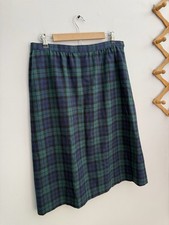 Vintage Pendleton Tartan Plaid Wool Midi Skirt In Green Blue USA Made Sz 16