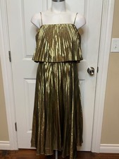 J.Crew Shimmering Gold Accordion Pleated Midi Dress NWT, Size 8