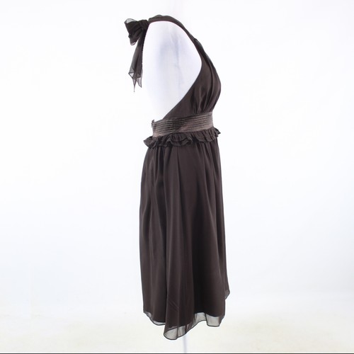 Dark brown sheer overlay silk blend BCBG PARIS halter neck A-line dress 4 - Picture 5 of 8