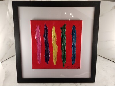 Original Framed Signed Modern Abstract Acrylic Oil Painting  13 X 13 Inch w/COA