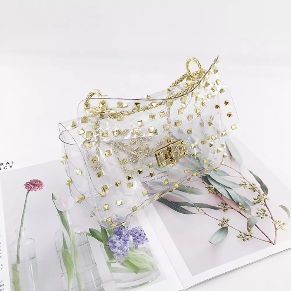 Beautiful Transparent PVC Clear Purse Handbag Shoulder Bag Gold