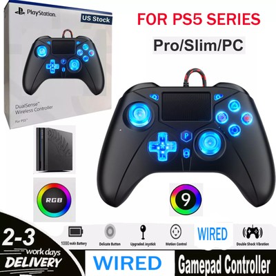 For Sony PlayStation 5 PS5 4 DualShock Wired Controller RGB Light PC Steam