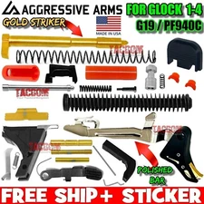 AGGRESSIVE ARMS Frame Slide Parts Kit GL0CK 19 GEN 3 BLACK GOLD TRIGGER STRIKER