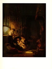 1967 Vintage REMBRANDT "THE HOLY FAMILY" BREASTFEEDING COLOR offset Lithograph