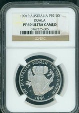 1991-P $100 AUSTRALIA KOALA PROOF PLATINUM 1 Oz. NGC PR69 PF69 Mintage : 500 ! 4875.00 per troy oz