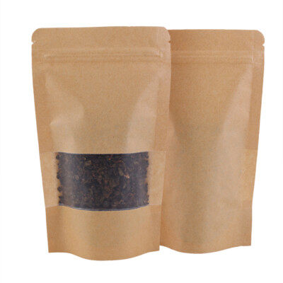 100x Thick Laminated Kraft Stand Up Reclosable Bags w/ Window 4.75x7.75in