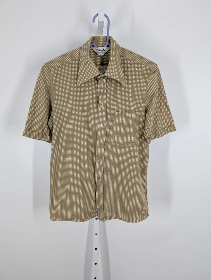 Polo Pringle of Scotland Reino Unido Vintage Años 70 Verde Atómico Mod Geométrico 5050 Tejido L Foto 2 de 4