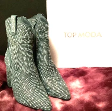 Top Moda Dark Blue Denim Rhinestone Bootie Size 7 1/2