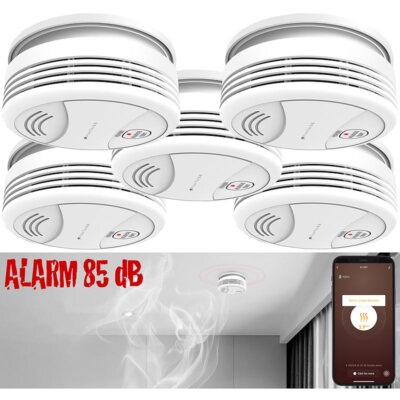 VisorTech 5er-Set WLAN-Rauchwarnmelder, weltweite App-Benachrichtigung, 85 dB