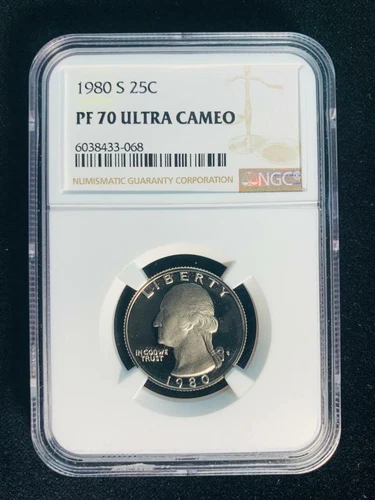 1980 S WASHINGTON QUARTER 25C PF70 ULTRA CAMEO NGC; TOP POP = 114; SKU 2485