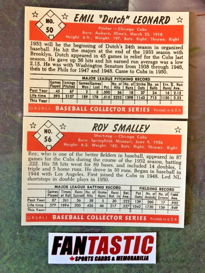 1953 Bowman - C.C.C. Reprint (Black & White) YOU PICK Chicago Cubs - Image 2 of 2