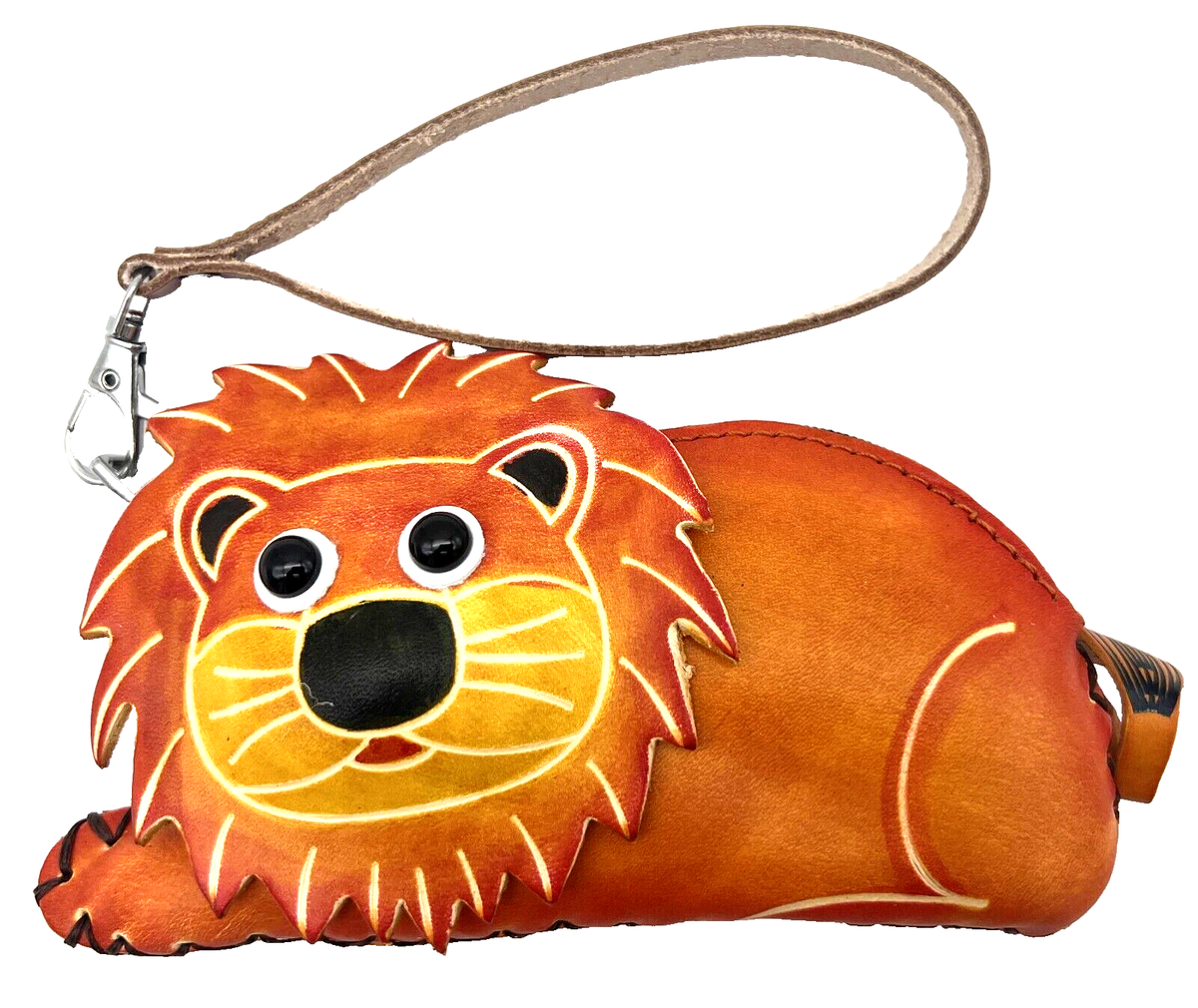 Lion Genuine Leather Handmade Crafted Animal Coin Purse Wristlet - Main Image