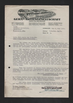 HANNOVER, Brief 1931, Geha-AG Fabrik für Bürobedarf
