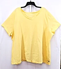 Venezia Shirt Womens Large Yellow Short Sleeve V-Neck Blouse