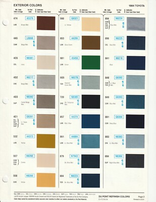 1984 AND 1985 TOYOTA CAMRY CELICA SUPRA LANDCRUISER TERCEL COLOR