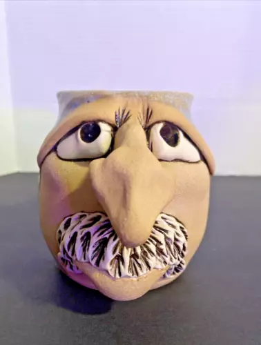 Funny Ugly Face 3D Art Pottery  Coffee Tea Mug Cup Handmade Stoneware Signed