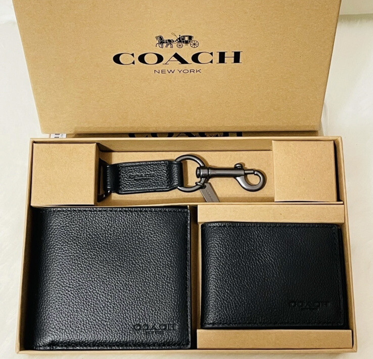 NWT Coach Men's Black 3 in 1 Wallet Gift set | eBay