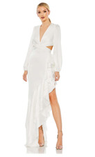 MAC DUGGAL 49524 CUTOUT ASYMMETRICAL RUFFLE WHITE GOWN  sz 4