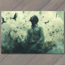 Art Print Surreal Figure Birds Smoke Cloud Horror Mood Intense Expression Wild