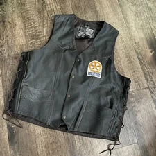 USA Bikers Dream Apparel Black Leather Vest Size 48 Front Patch Logo