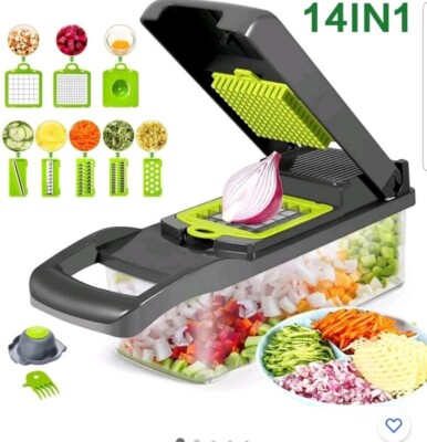 14 in 1 Gemüseschneider Salat Obst Schäler Hobel Würfelschneider Zerkleinerer UK 