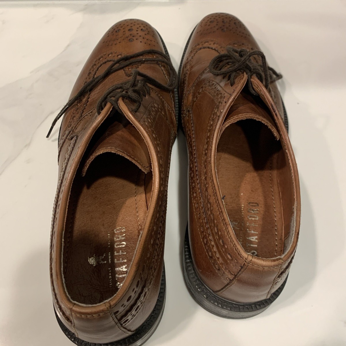 Men’s Stafford Leather Oxford Wingtip Brown Dress Shoes 9.5 Stafford Brown Wingtip Dress Shoes for Men for sale | eBay main image 4