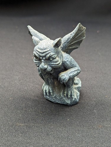 3.5" Blueish Cat Feline Tiger Medieval Winged Gargoyle Statue Figurine Resin - Picture 3 of 5
