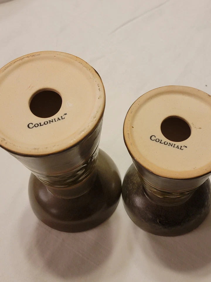 MCM глазурованный коричневый зеленый керамический столб свечи стойки стояки комплект из 2 коттедж - Изображение 4 из 4