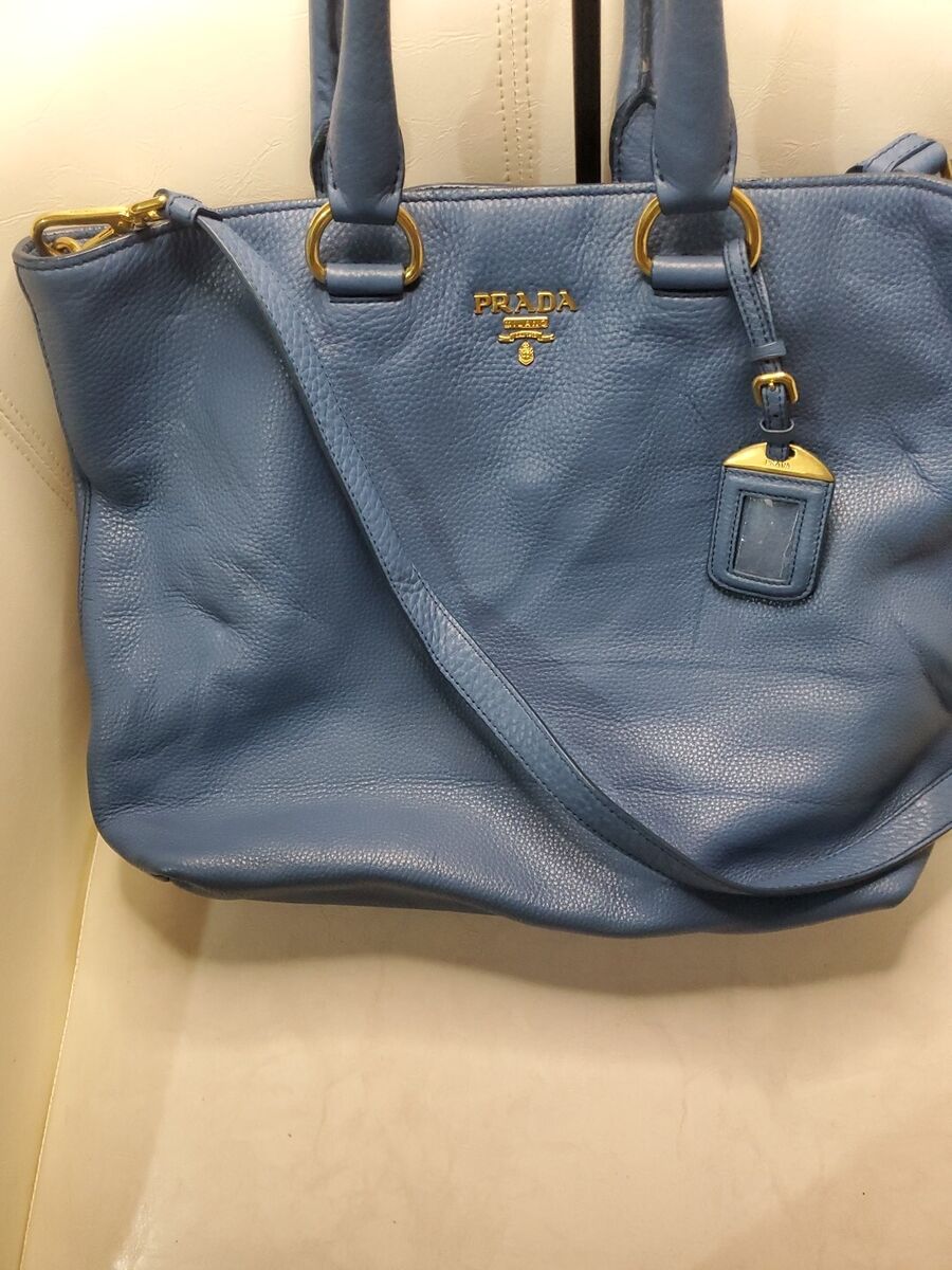 Vintage Preowned Prada Soft Calf Leather 2 Way Tote Bag Blue Vintage Preowned Prada Soft Calf Leather 2 Way Tote Bag Blue