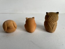 Collectable, 3 Vintage minature clay pottery owl sculptures, excellent condition