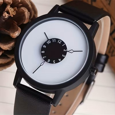 #ad #ad Minimalist Unique Dial Watch Unisex Analog Quartz with Black Faux Leather Band $15.99