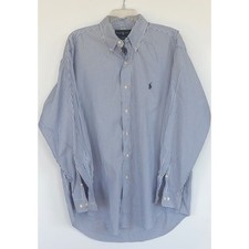 Polo Ralph Lauren Yarmouth Shirt Men 15.50 Blue White Stripe Pinpoint Oxford