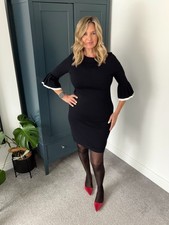COS Navy Blue Fine Knit Fitted Above Knee Pleat Sleeve Dress Size S