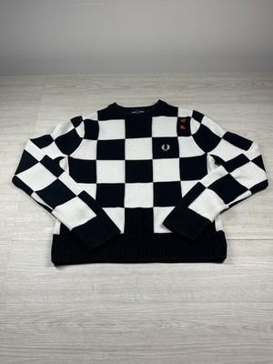 Fred Perry Amy Winehouse karierter schwarz-weißer Pullover Größe 6 gebraucht guter Zustand