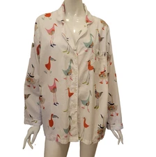 The Company Store pajama top womens XXL poplin  100% cotton birds with shoes