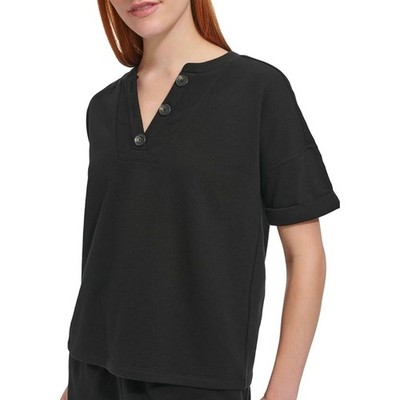 Andrew Marc Women's Short Sleeve V-Neck French Terry Pullover Sweatshirt Size L