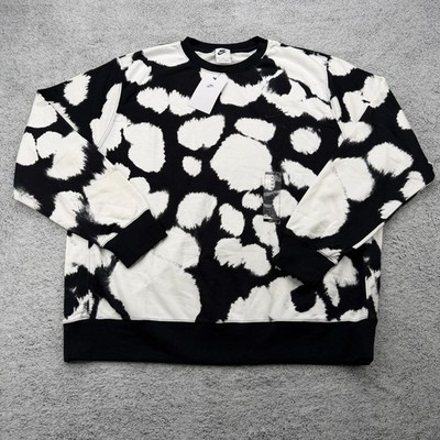 Nike Sweatshirt Men XL White Black Abstract Print French Terry Crewneck Swoosh