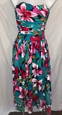 Vtg Sz 4 Robbie Bee Dress 80/90s Cotton Strapless Tropical Full Skirt Pockets