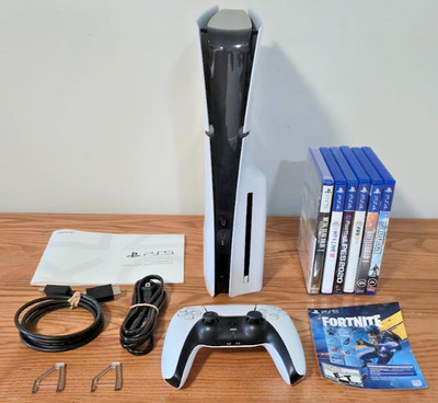 PlayStation 5 Slim Disc 1TB Console Complete in Box w/ 6 Games & FORTNITE Code!!