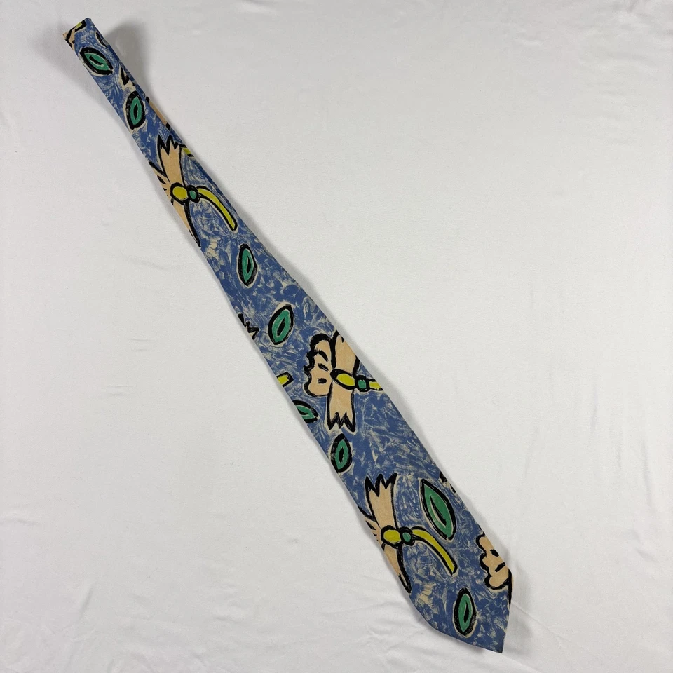 Corbata de seda vintage años 80 Memphis Milano 3,5 pulgadas G Della abstracta floral caprichosa divertida Foto 2 de 4