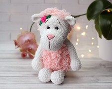 Handmade Crochet Plush Pink Sheep   Soft Amigurumi Stuffed Animal   Cute Gift