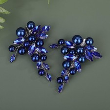 Blue Pearl Crystal Hair Barrette 2 PCS Bridal Rhinestone Hair Clips for Women