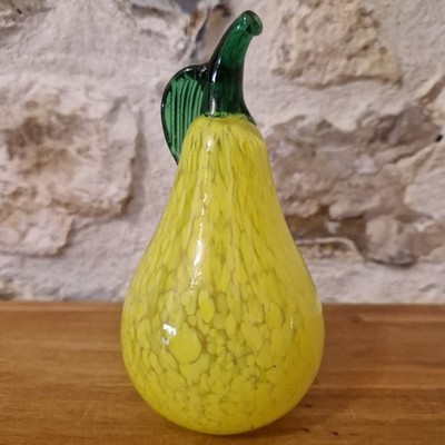DEKO BIRNE MUNDGEBLASENES GLAS OBST MURANO STIL HANDARBEIT VINTAGE 10CM