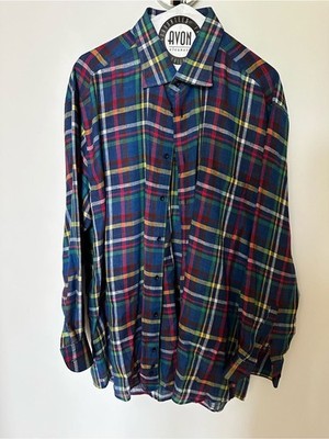 St. Croix ITALY MADE Men's XL Long Sleeve Plaid Check Button Up Shirt 100% Linen