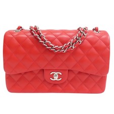 CHANEL Classic Flap Chain Shoulder Handbag Red Quilted Lambskin Leather