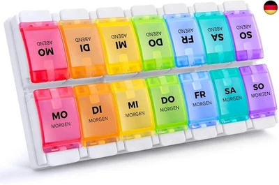 SUKUOS Tablettenbox 7 Tage Morgens Abends, Pillendose Rund 7 Tage 2 fächer, AM