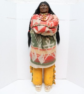 Antique Trading Post Large 35'' Store Display Skookum Doll Indian Chief W Stand