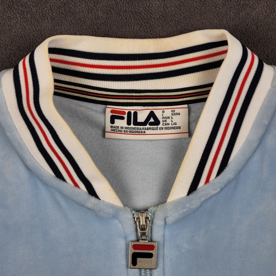 Fila Estudio 丝绒运动夹克男式大号蓝色短袖全拉链 — 第 4/4 张图片