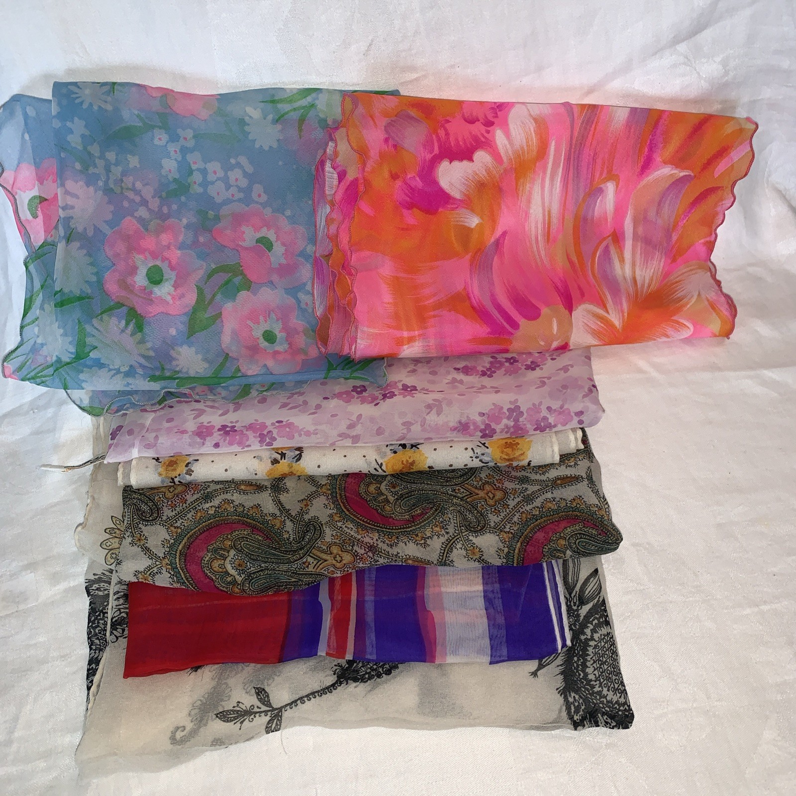 7 Vtg Sheer Chiffon Head Neck Scarves Scarf Lot MCM Oblong Lovely